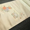 名古屋帯 太鼓柄 正絹 花柄 名古屋仕立て なごや帯 リサイクル帯 帯 箔 金糸 クリーム_画像12