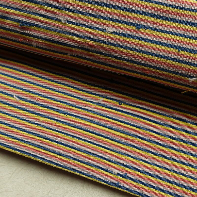 名古屋帯 髭紬 全通柄 美品 正絹 縞柄・線柄 通し仕立て なごや帯 リサイクル帯 帯 多色使い_画像7