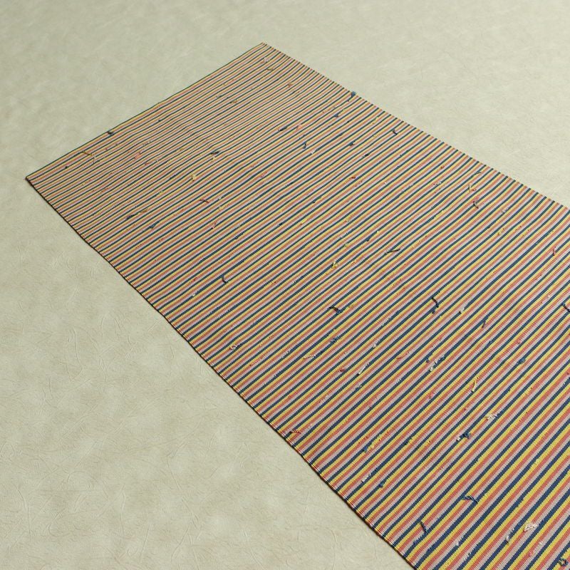 名古屋帯 髭紬 全通柄 美品 正絹 縞柄・線柄 通し仕立て なごや帯 リサイクル帯 帯 多色使い_画像15