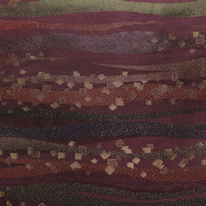 名古屋帯 六通柄 良品 正絹 縞柄・線柄 名古屋仕立て なごや帯 リサイクル帯 帯 箔 紫・藤色_画像2