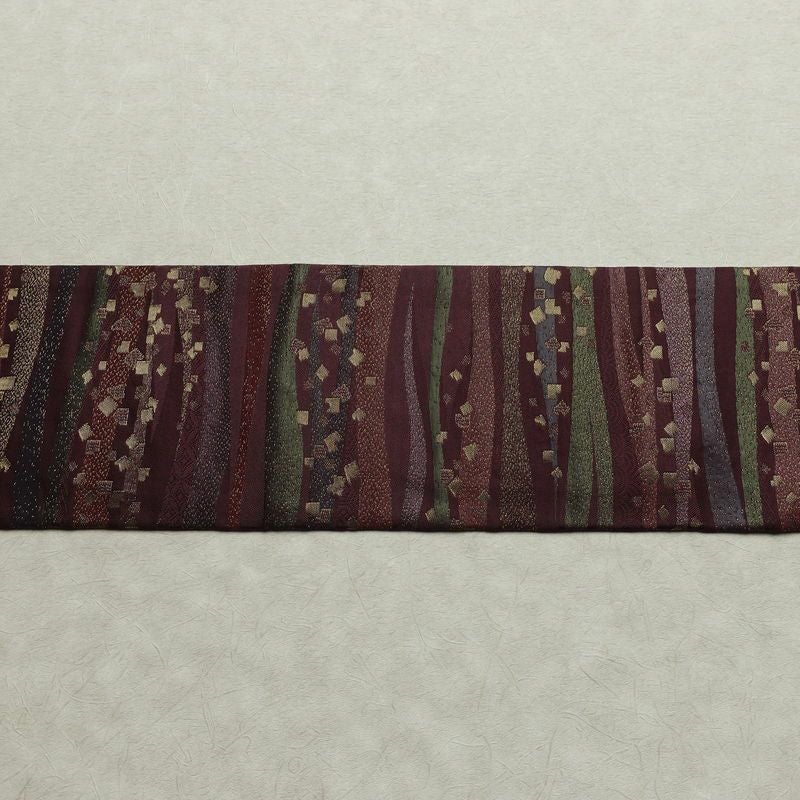 名古屋帯 六通柄 良品 正絹 縞柄・線柄 名古屋仕立て なごや帯 リサイクル帯 帯 箔 紫・藤色_画像13