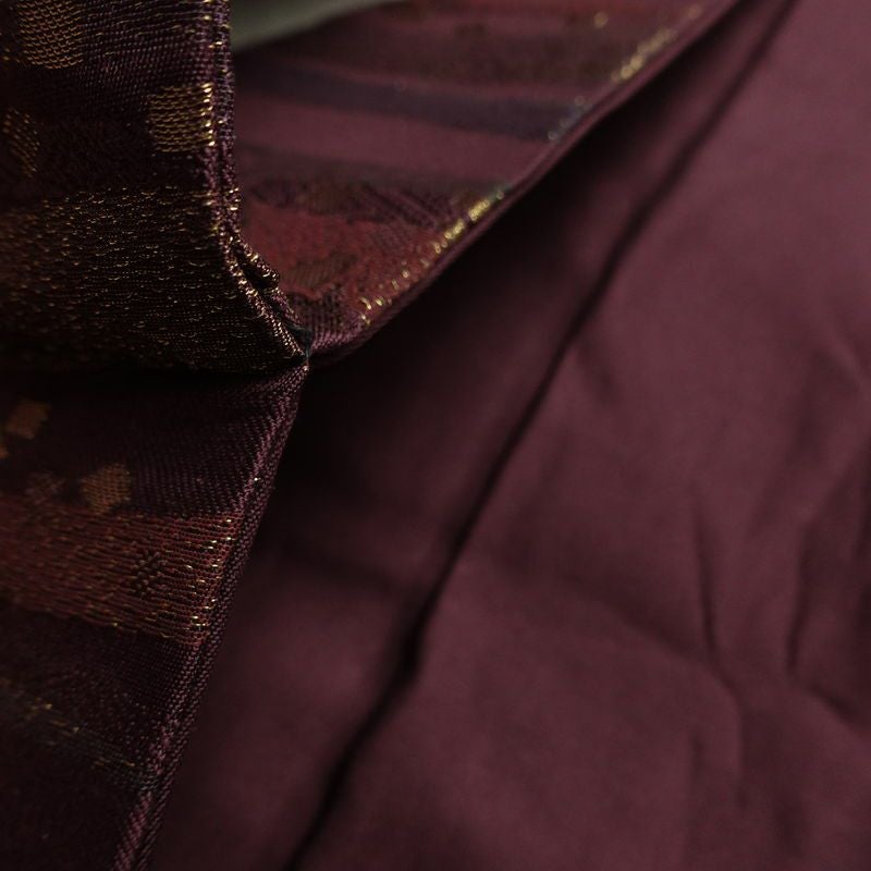 名古屋帯 六通柄 良品 正絹 縞柄・線柄 名古屋仕立て なごや帯 リサイクル帯 帯 箔 紫・藤色_画像19