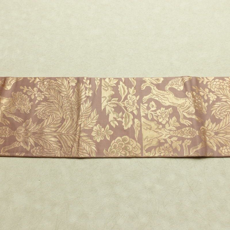 名古屋帯 六通柄 正絹 幾何学柄・抽象柄 名古屋仕立て なごや帯 リサイクル帯 帯 箔 小豆・エンジ_画像15