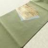名古屋帯 太鼓柄 正絹 木の葉・植物柄 名古屋仕立て なごや帯 リサイクル帯 帯 引箔 シンプル 緑・うぐいす色_画像10