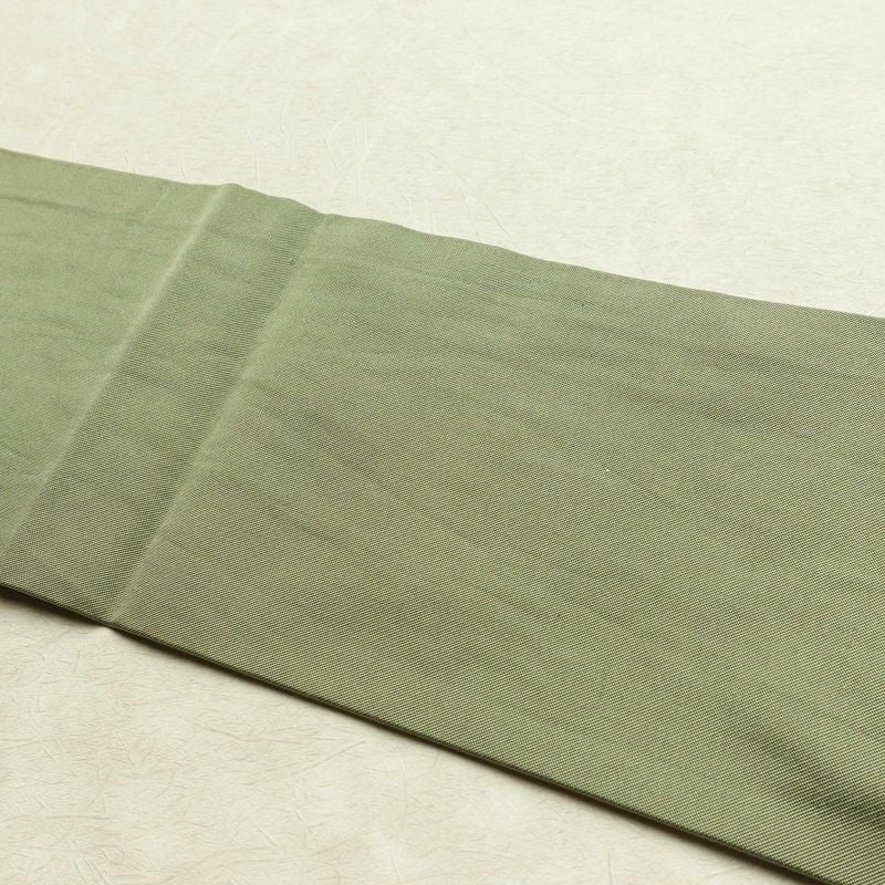 名古屋帯 太鼓柄 正絹 木の葉・植物柄 名古屋仕立て なごや帯 リサイクル帯 帯 引箔 シンプル 緑・うぐいす色_画像16