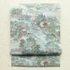 名古屋帯 金彩 全通柄 美品 縮緬 正絹 風景柄 名古屋仕立て なごや帯 リサイクル帯 帯 青・紺_画像1