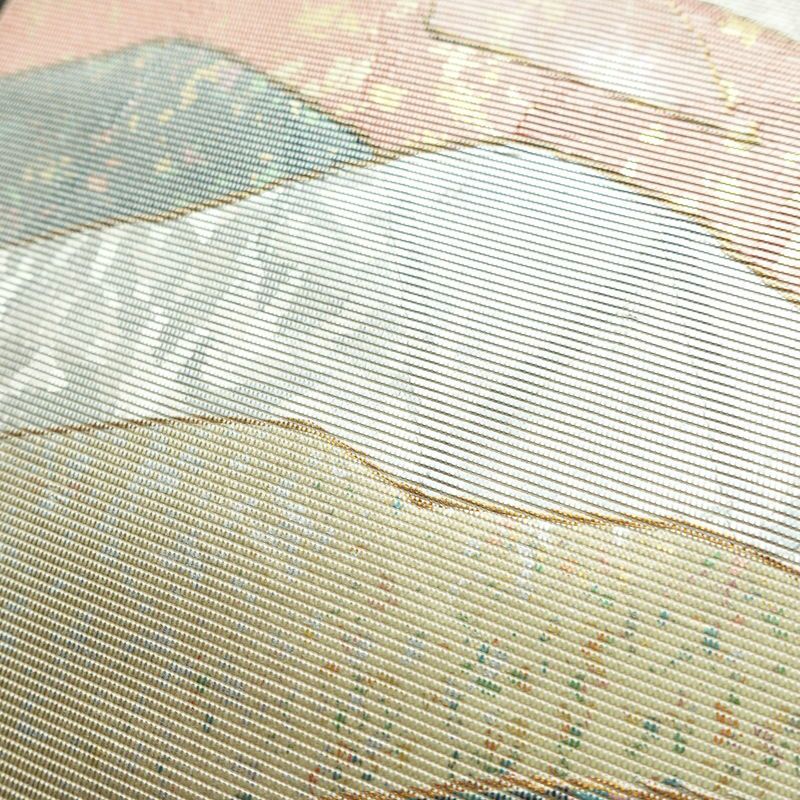 名古屋帯 太鼓柄 正絹 幾何学柄・抽象柄 名古屋仕立て なごや帯 リサイクル帯 帯 箔 白_画像7