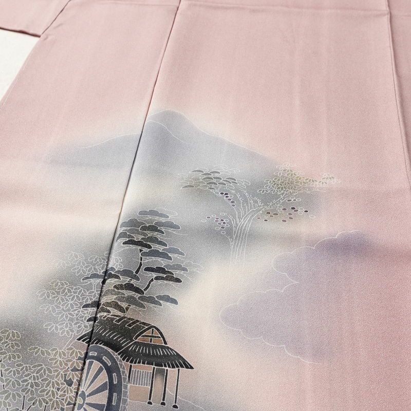 付け下げ 良品 しつけ糸付き 正絹 風景柄 袷仕立て 身丈166.5cm 裄丈66cm リサイクル着物 着物 箔 入学式 卒業式 七五三 お宮参り フォーマル 紫・藤色_画像5
