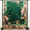 振袖 正絹 古典柄 袷仕立て 身丈161cm 裄丈63cm リサイクル着物 着物 箔 金彩 結婚式 成人式 二十歳 二十歳の集い パーティー フォーマル 華やか 菊 緑・うぐいす色_画像1