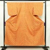 単衣 紬 美品 バチ衿仕立て 正絹 縞柄・線柄 単衣仕立て 身丈155cm 裄丈62.5cm リサイクル着物 一部しつけ糸付き 着物 橙_画像1