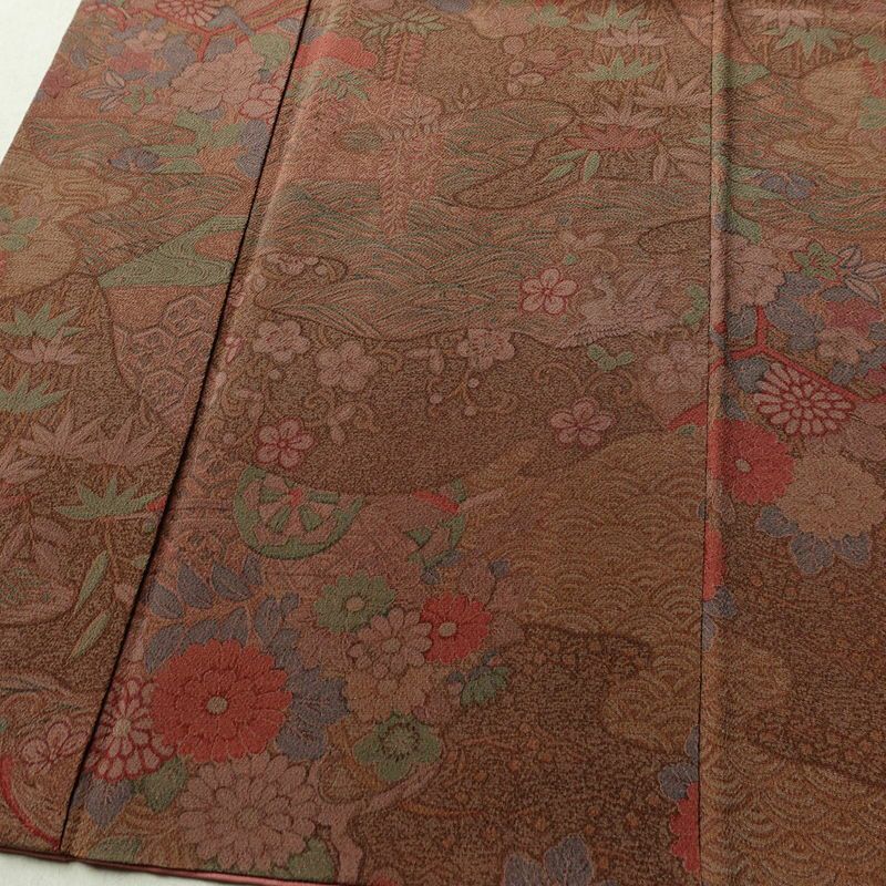 小紋 縮緬 正絹 古典柄 袷仕立て 身丈151.5cm 裄丈64cm リサイクル着物 着物 茶_画像4