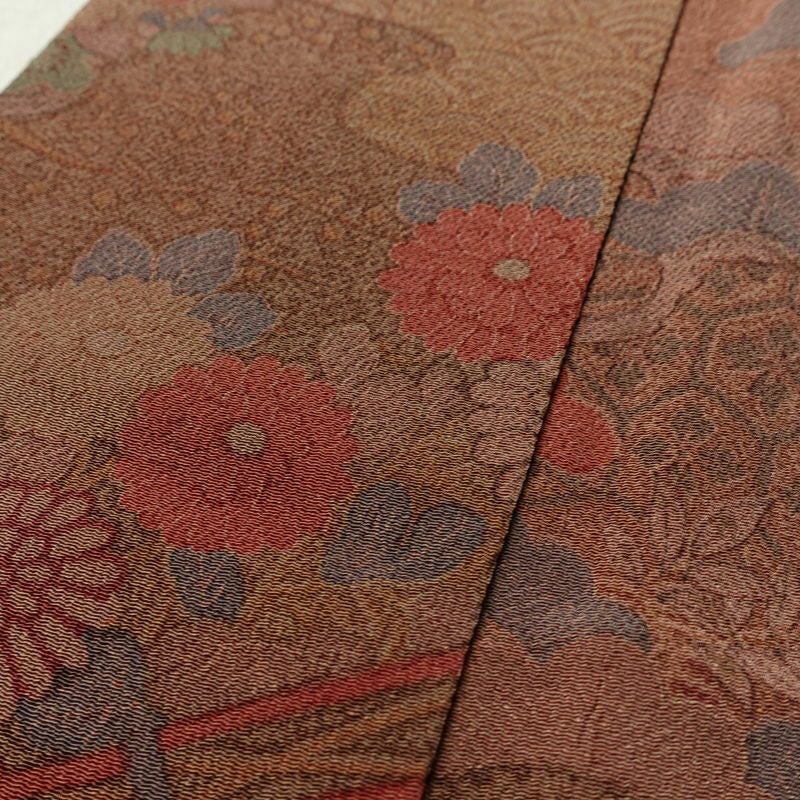 小紋 縮緬 正絹 古典柄 袷仕立て 身丈151.5cm 裄丈64cm リサイクル着物 着物 茶_画像8