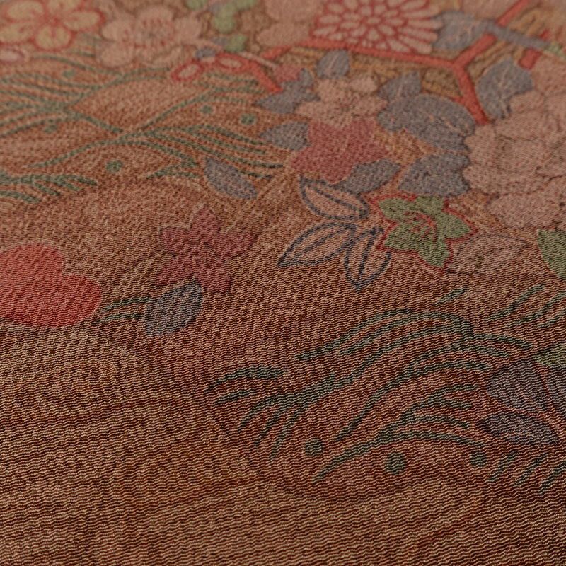 小紋 縮緬 正絹 古典柄 袷仕立て 身丈151.5cm 裄丈64cm リサイクル着物 着物 茶_画像9