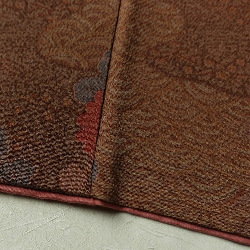 小紋 縮緬 正絹 古典柄 袷仕立て 身丈151.5cm 裄丈64cm リサイクル着物 着物 茶_画像13