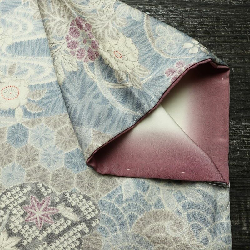 小紋 良品 しつけ糸付き 正絹 古典柄 袷仕立て 身丈162.5cm 裄丈65.5cm リサイクル着物 着物 青・紺_画像14