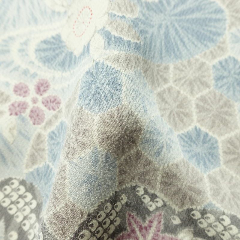 小紋 良品 しつけ糸付き 正絹 古典柄 袷仕立て 身丈162.5cm 裄丈65.5cm リサイクル着物 着物 青・紺_画像19