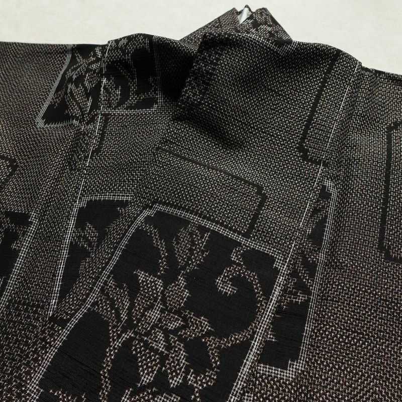 紬 良品 正絹 木の葉・植物柄 袷仕立て 身丈161.5cm 裄丈63cm リサイクル着物 着物 茶_画像16