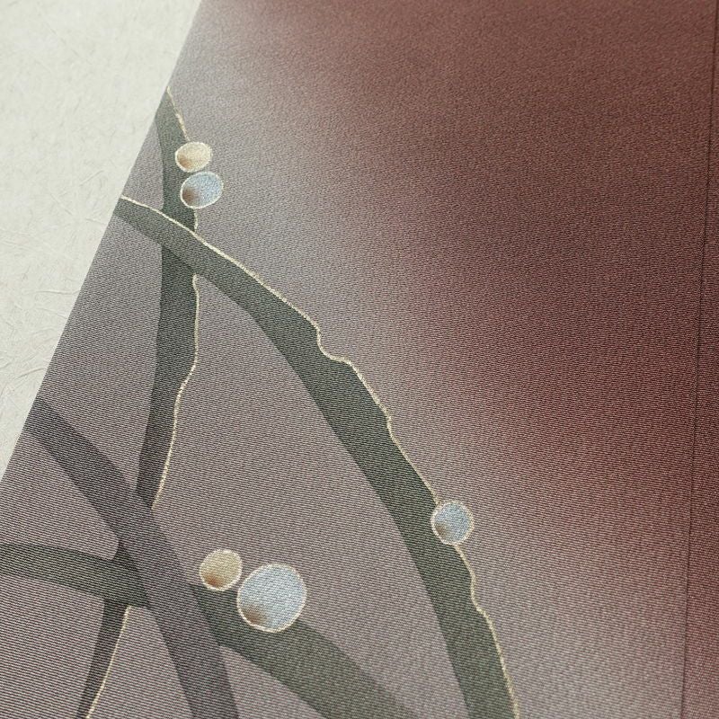 付け下げ 美品 縮緬 正絹 木の葉・植物柄 袷仕立て 身丈165cm 裄丈67cm リサイクル着物 着物 箔 共八掛 露芝 入学式 卒業式 七五三 お宮参り フォーマル 茶_画像7