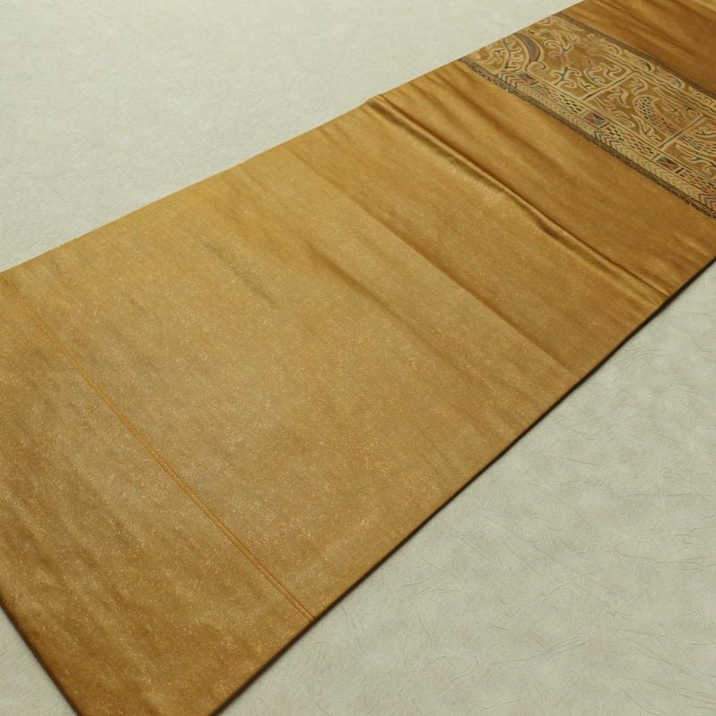 名古屋帯 太鼓柄 正絹 幾何学柄・抽象柄 名古屋仕立て なごや帯 リサイクル帯 帯 モダン 黄・黄土色_画像8