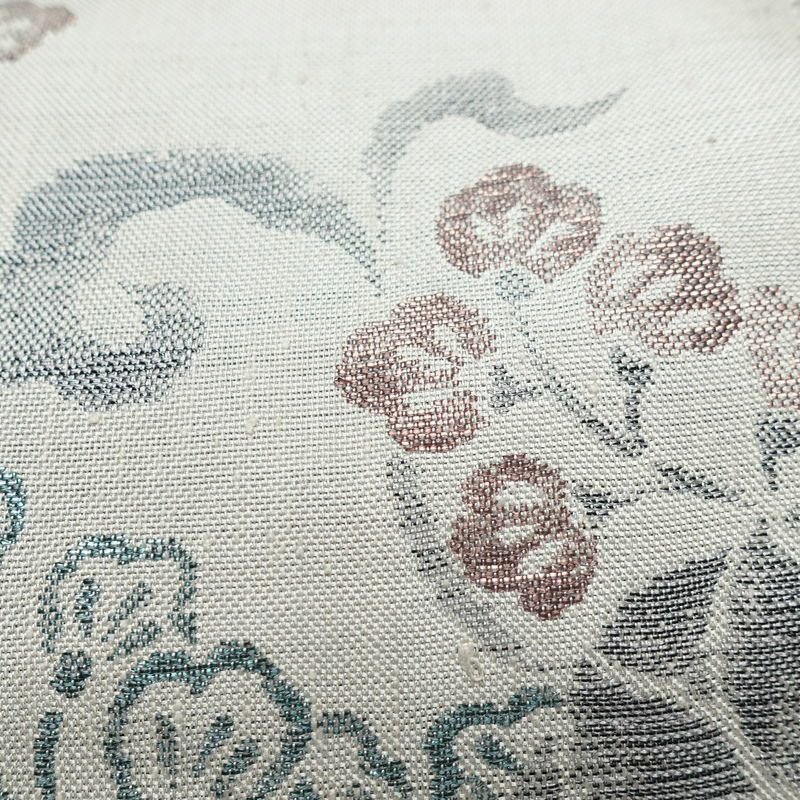 名古屋帯 六通柄 正絹 木の葉・植物柄 通し仕立て なごや帯 リサイクル帯 帯 グレー_画像6