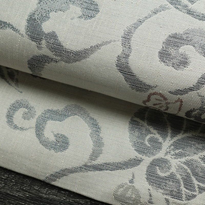 名古屋帯 六通柄 正絹 木の葉・植物柄 通し仕立て なごや帯 リサイクル帯 帯 グレー_画像8