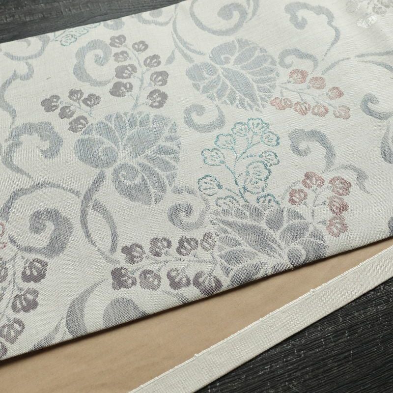 名古屋帯 六通柄 正絹 木の葉・植物柄 通し仕立て なごや帯 リサイクル帯 帯 グレー_画像11