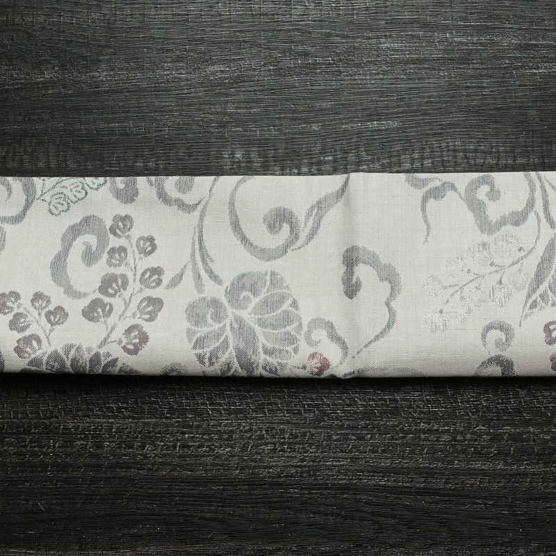 名古屋帯 六通柄 正絹 木の葉・植物柄 通し仕立て なごや帯 リサイクル帯 帯 グレー_画像14