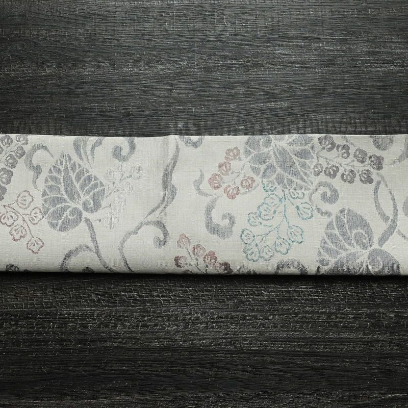 名古屋帯 六通柄 正絹 木の葉・植物柄 通し仕立て なごや帯 リサイクル帯 帯 グレー_画像15