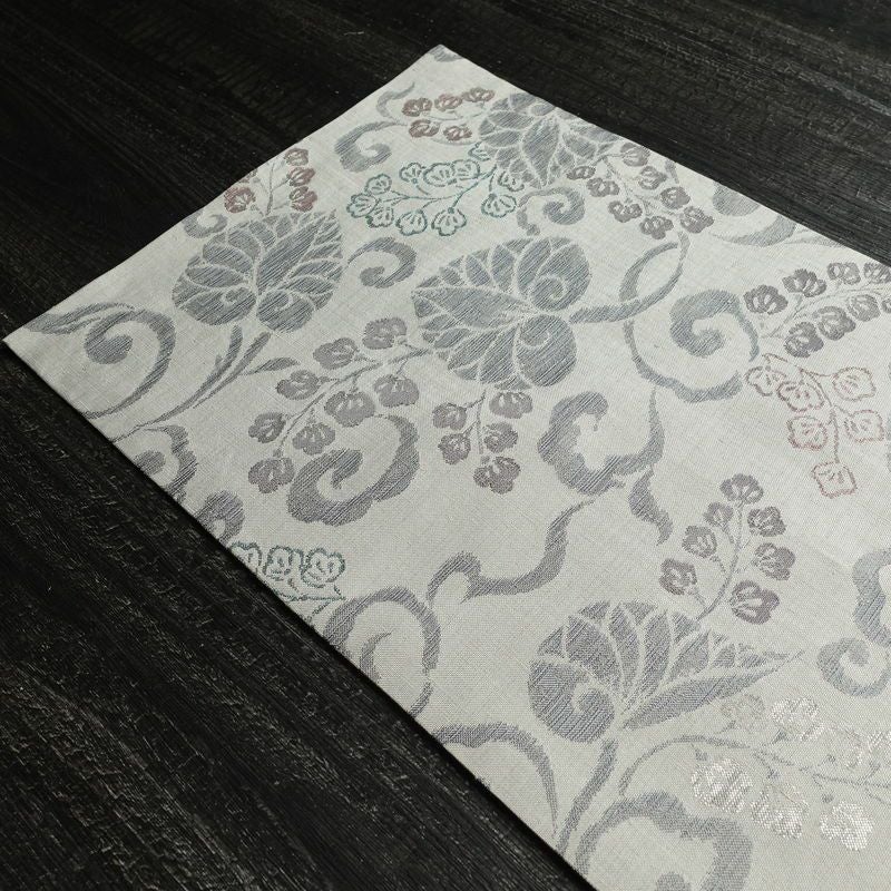 名古屋帯 六通柄 正絹 木の葉・植物柄 通し仕立て なごや帯 リサイクル帯 帯 グレー_画像17