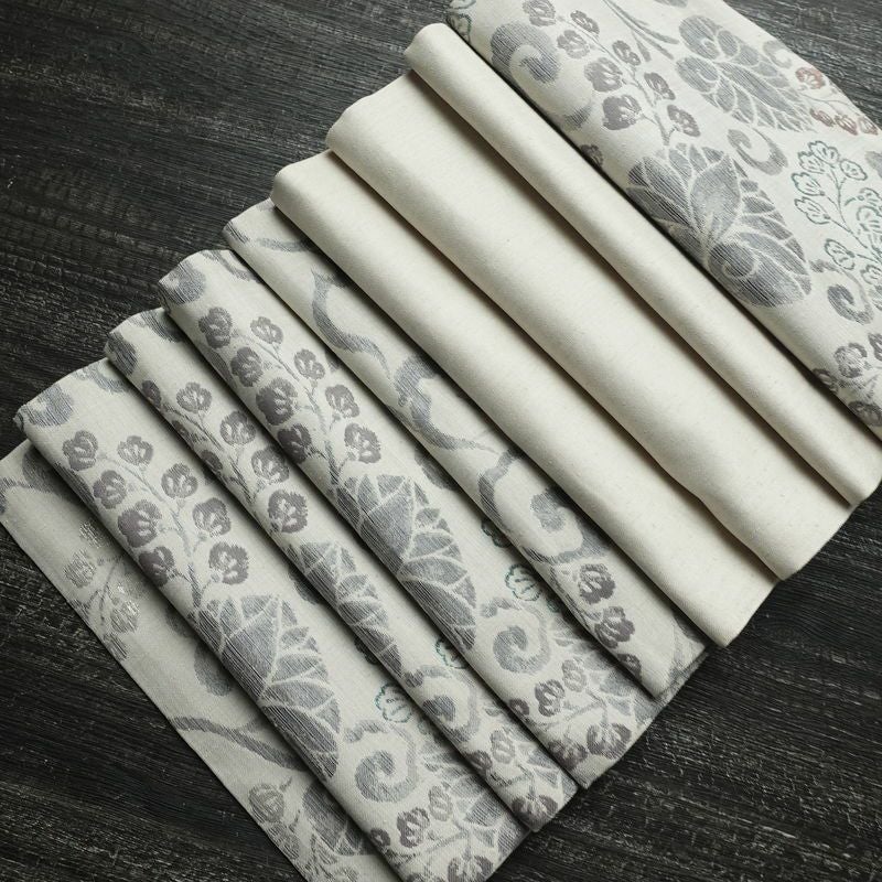 名古屋帯 六通柄 正絹 木の葉・植物柄 通し仕立て なごや帯 リサイクル帯 帯 グレー_画像20