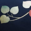 名古屋帯 太鼓柄 正絹 木の葉・植物柄 名古屋仕立て なごや帯 リサイクル帯 帯 箔 青・紺_画像7