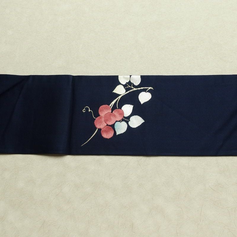 名古屋帯 太鼓柄 正絹 木の葉・植物柄 名古屋仕立て なごや帯 リサイクル帯 帯 箔 青・紺_画像15