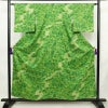 小紋 付下小紋 良品 しつけ糸付き 正絹 風景柄 袷仕立て 身丈156cm 裄丈62.5cm リサイクル着物 着物 緑・うぐいす色_画像1