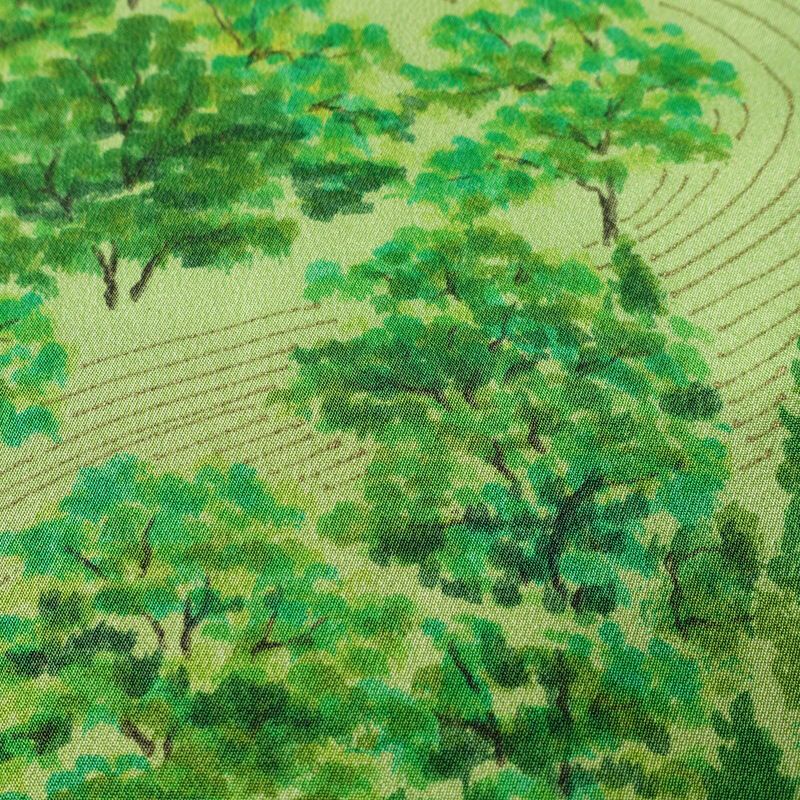 小紋 付下小紋 良品 しつけ糸付き 正絹 風景柄 袷仕立て 身丈156cm 裄丈62.5cm リサイクル着物 着物 緑・うぐいす色_画像9