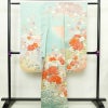 振袖 良品 金駒刺繍 正絹 花柄 袷仕立て 身丈164cm 裄丈68cm リサイクル着物 着物 箔 金彩 成人式 二十歳 二十歳の集い パーティー フォーマル 華やか 梅 萩 菊 ミントグリーン 緑・うぐいす色_画像2