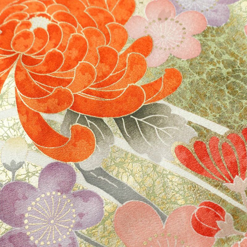 振袖 良品 金駒刺繍 正絹 花柄 袷仕立て 身丈164cm 裄丈68cm リサイクル着物 着物 箔 金彩 成人式 二十歳 二十歳の集い パーティー フォーマル 華やか 梅 萩 菊 ミントグリーン 緑・うぐいす色_画像8