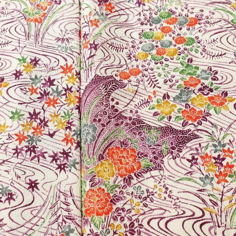 単衣 小紋 美品 しつけ糸付き バチ衿仕立て 正絹 古典柄 単衣仕立て 身丈165cm 裄丈66cm リサイクル着物 着物 多色使い_画像6