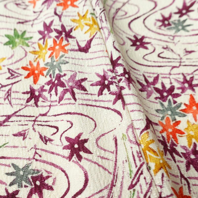 単衣 小紋 美品 しつけ糸付き バチ衿仕立て 正絹 古典柄 単衣仕立て 身丈165cm 裄丈66cm リサイクル着物 着物 多色使い_画像11