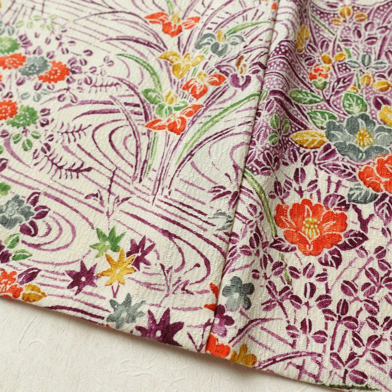 単衣 小紋 美品 しつけ糸付き バチ衿仕立て 正絹 古典柄 単衣仕立て 身丈165cm 裄丈66cm リサイクル着物 着物 多色使い_画像12