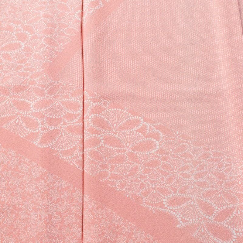 単衣 付下 美品 坂口幸市 落款入り 縮緬 正絹 古典柄 単衣仕立て 身丈162cm 裄丈66.5cm リサイクル着物 着物 ピンク_画像6