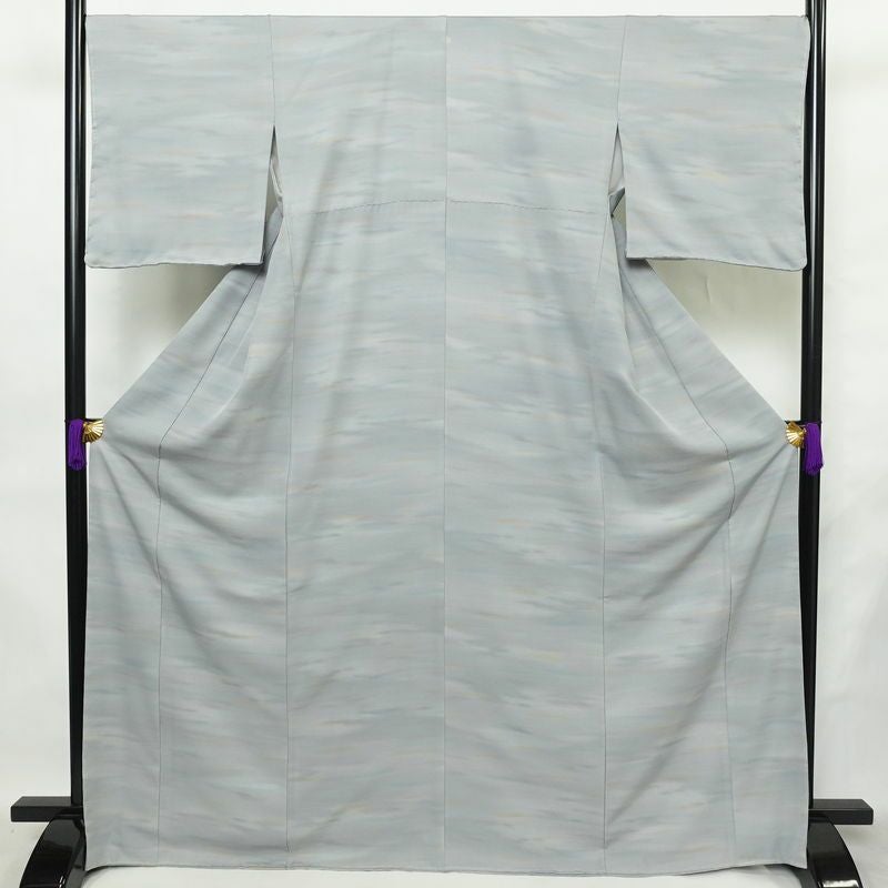 小紋 美品 しつけ糸付き 縮緬 一つ紋付き 正絹 その他の柄 袷仕立て 身丈169cm 裄丈68.5cm リサイクル着物 着物 共八掛 青・紺_画像1