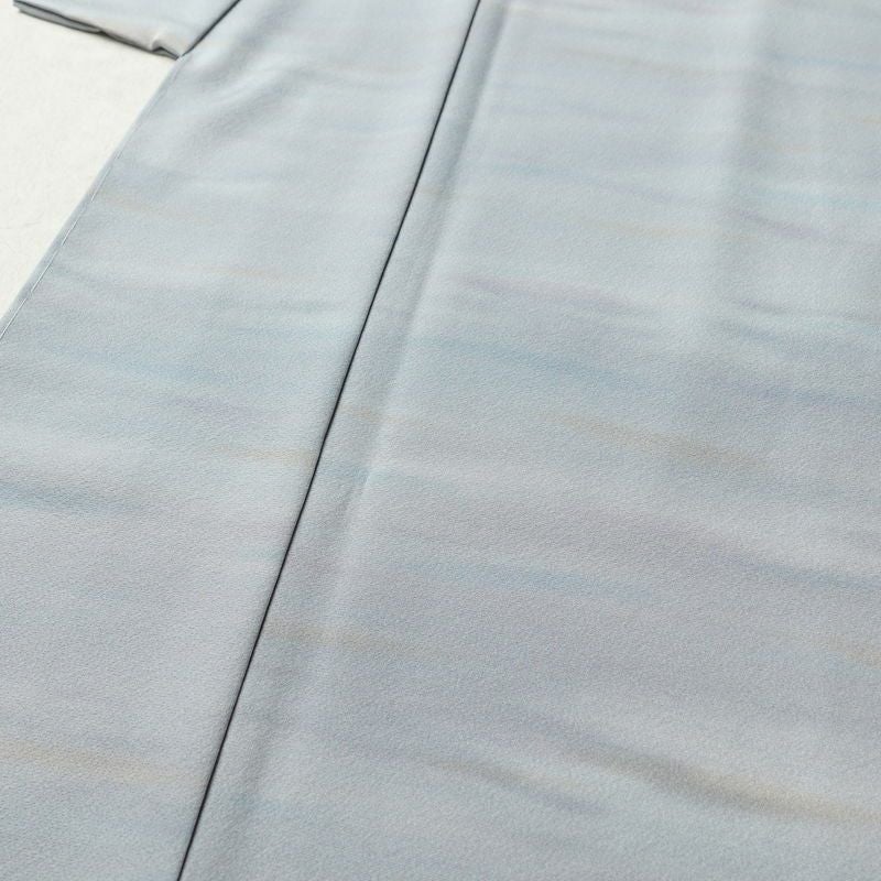 小紋 美品 しつけ糸付き 縮緬 一つ紋付き 正絹 その他の柄 袷仕立て 身丈169cm 裄丈68.5cm リサイクル着物 着物 共八掛 青・紺_画像5