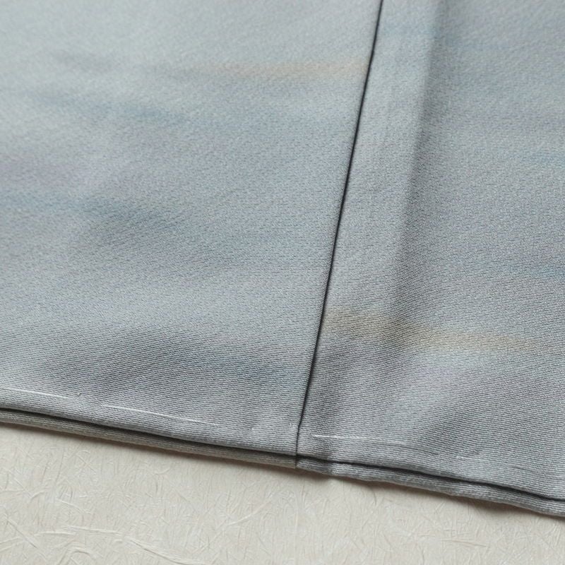 小紋 美品 しつけ糸付き 縮緬 一つ紋付き 正絹 その他の柄 袷仕立て 身丈169cm 裄丈68.5cm リサイクル着物 着物 共八掛 青・紺_画像12