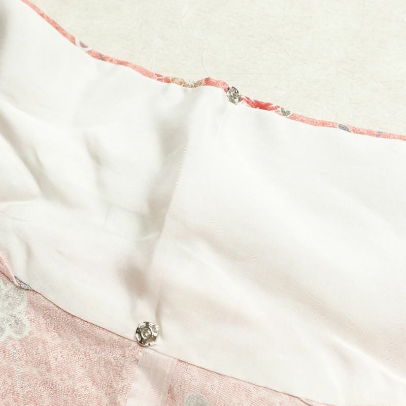 単衣 訪問着 良品 正絹 花柄 単衣仕立て 身丈168.5cm 裄丈68cm リサイクル着物 一部しつけ糸付き 着物 箔 ピンク_画像21