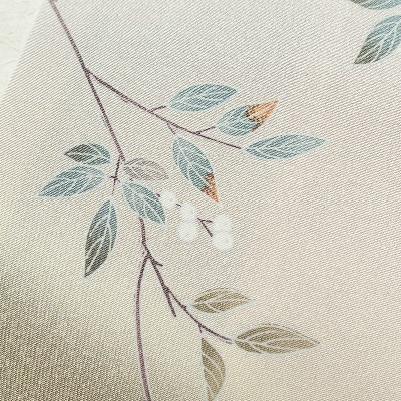 訪問着 縮緬 一つ紋付き 正絹 木の葉・植物柄 袷仕立て 身丈157cm 裄丈67.5cm リサイクル着物 着物 共八掛 入学式 卒業式 七五三 お宮参り フォーマル 上品 緑・うぐいす色_画像7