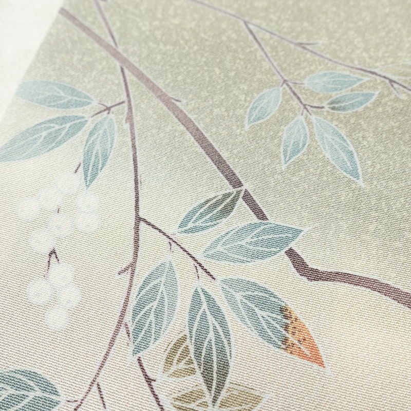 訪問着 縮緬 一つ紋付き 正絹 木の葉・植物柄 袷仕立て 身丈157cm 裄丈67.5cm リサイクル着物 着物 共八掛 入学式 卒業式 七五三 お宮参り フォーマル 上品 緑・うぐいす色_画像9