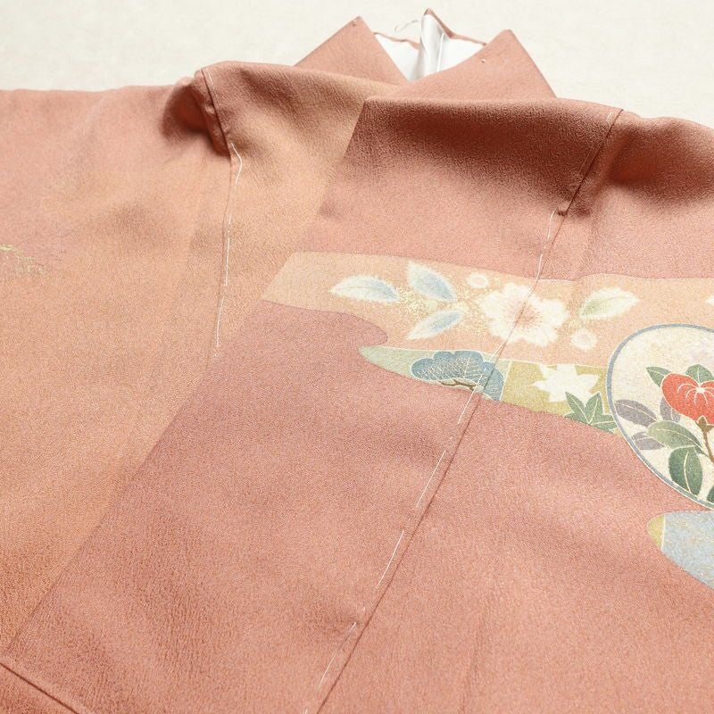 訪問着 良品 しつけ糸付き 金駒刺繍 正絹 古典柄 袷仕立て 身丈164cm 裄丈66cm リサイクル着物 着物 箔 入学式 結婚式 七五三 パーティー お宮参り フォーマル ピンク_画像18