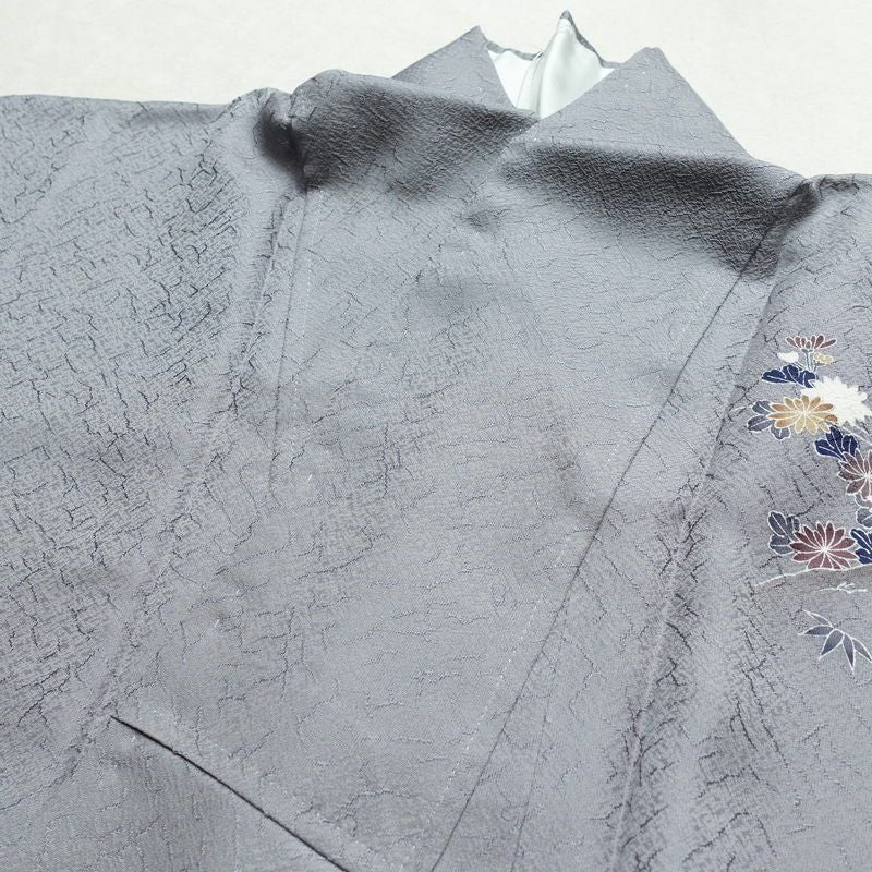 付け下げ 美品 しつけ糸付き 正絹 風景柄 袷仕立て 身丈159cm 裄丈65cm リサイクル着物 着物 入学式 卒業式 七五三 お宮参り くすみブルー フォーマル 青・紺_画像17