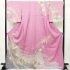 訪問着 美品 しつけ糸付き 絞り 総絞り 正絹 花柄 袷仕立て 身丈167.5cm 裄丈68.5cm リサイクル着物 着物 箔 入学式 結婚式 パーティー フォーマル 華やか 紫・藤色_画像1