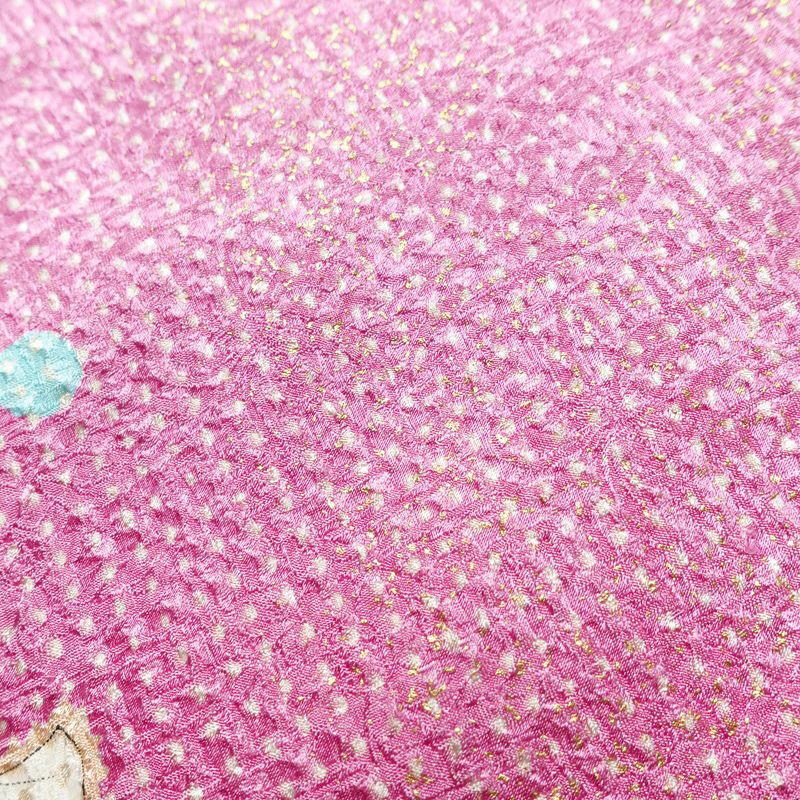 訪問着 美品 しつけ糸付き 絞り 総絞り 正絹 花柄 袷仕立て 身丈167.5cm 裄丈68.5cm リサイクル着物 着物 箔 入学式 結婚式 パーティー フォーマル 華やか 紫・藤色_画像14